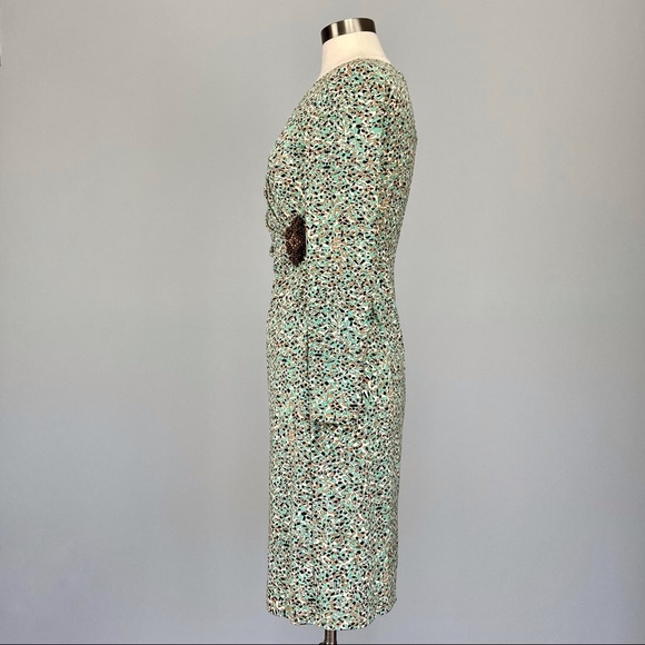 Muse Womens Long Sleeve Jersey Knit Dress Green Brown Abstract Print size 4 - Picture 8 of 11